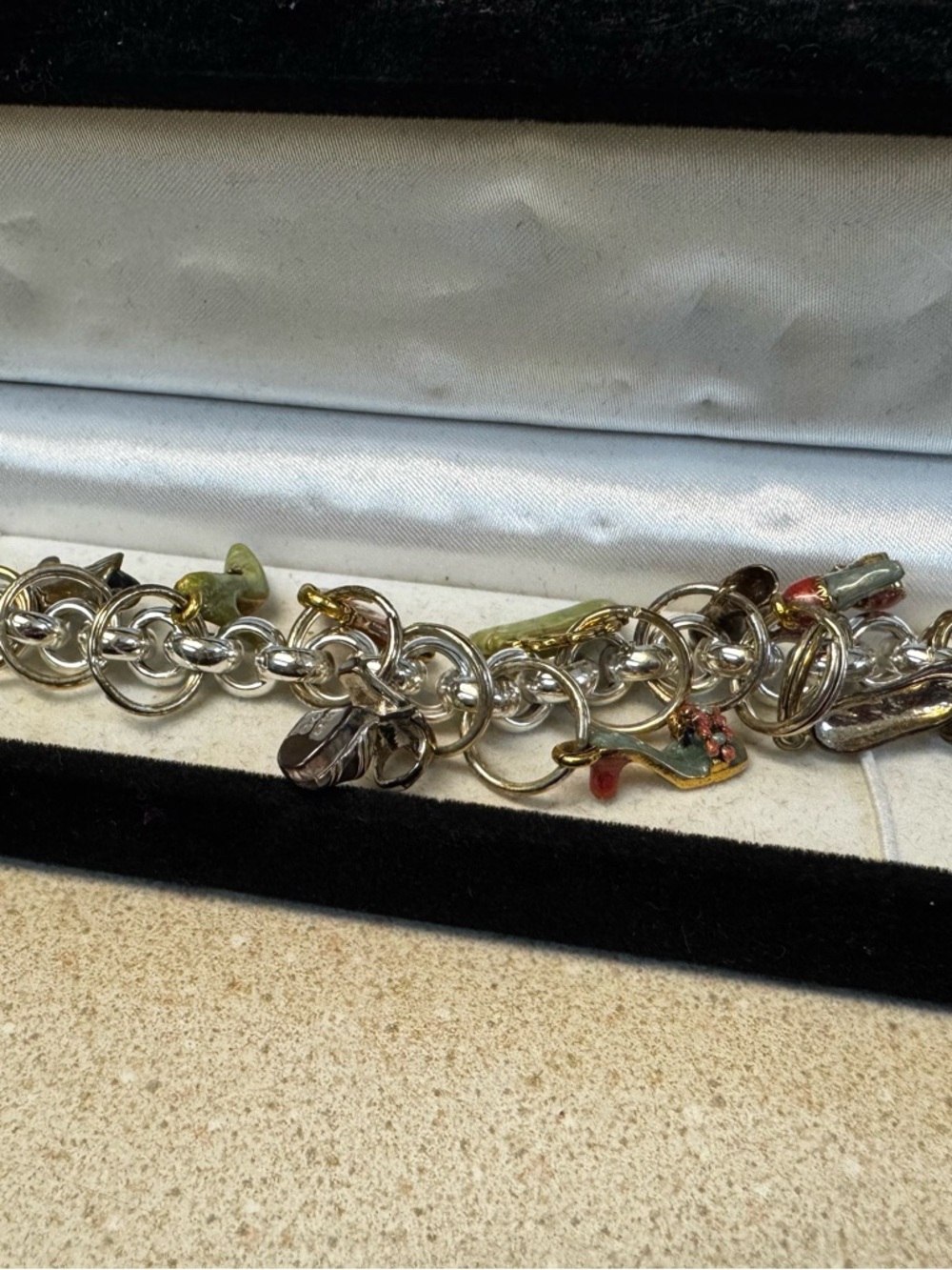 925 Sterling Silver Charm Bracelet, Shoes & Bag Charms with Color Accents
